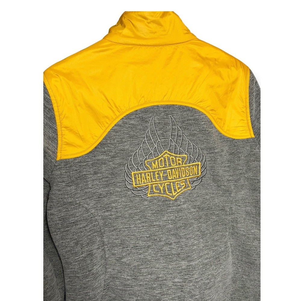 Harley-Davidson Womens Gray Fleece Yellow Quilted Shoulder Zip Jacket Medium - Picture 2 of 8